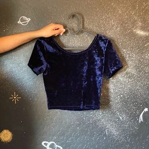 cute faux velvet blue crop top